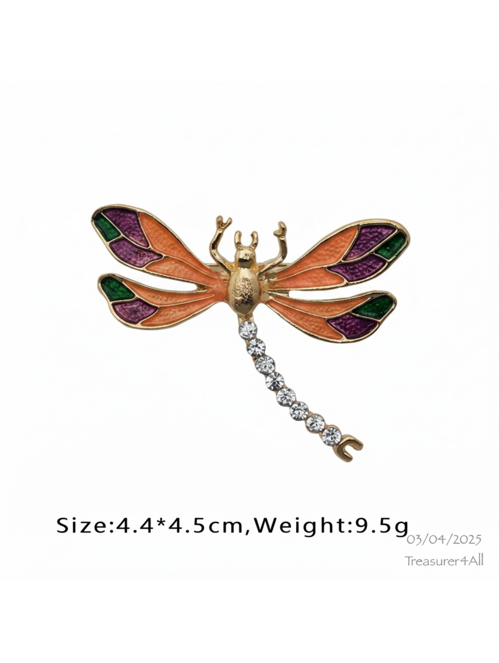 Dragonfly Brooch Pin Colorful Enamel Rhinestone Gold Tone Costume Jewelry